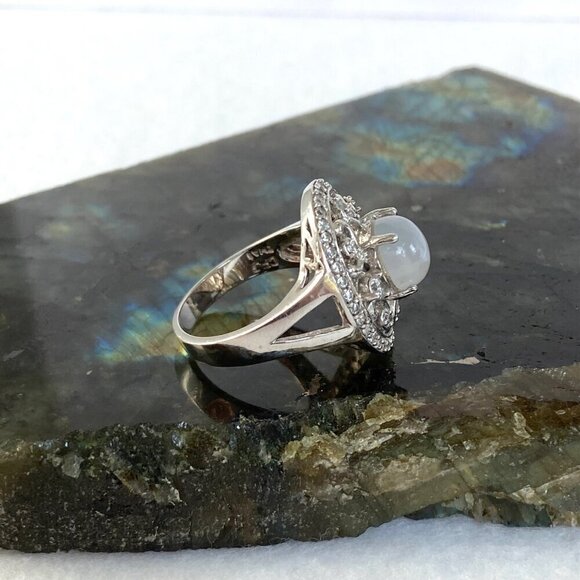 Sterling Silver 925 CFJ Round Moonstone Cabochon Oval Scrollwork Ring Sz 7.75 - Picture 4 of 16